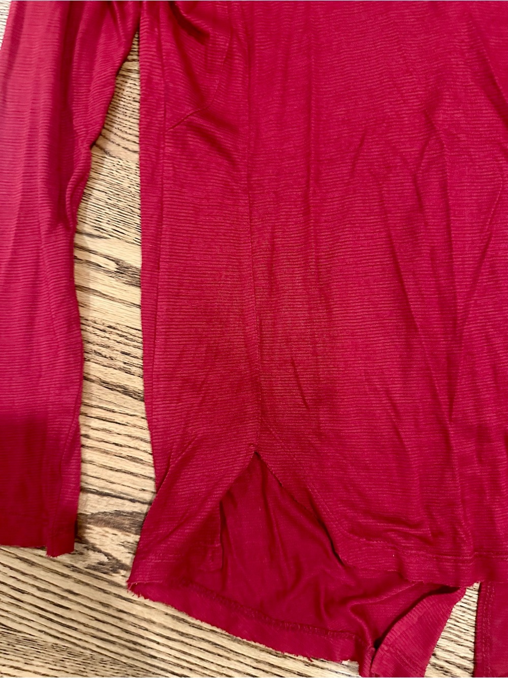 Free People Burgundy V-Neck Long Sleeve Top with Lace Insets - Picture 2 of 4